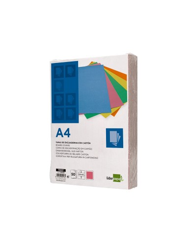 Tapa encuadernacion liderpapel carton a4 09mm rosa fluor paquete de 50 unidades