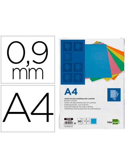 Tapa encuadernacion liderpapel carton a4 09mm azul fluor paquete de 50 unidades