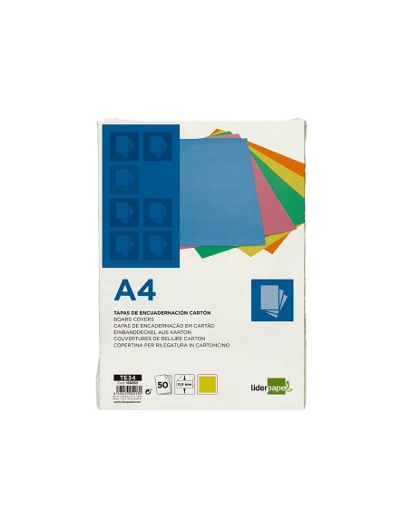 Tapa encuadernacion liderpapel carton a4 09mm amarillo fluor paquete de 50 unidades