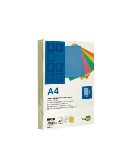 Tapa encuadernacion liderpapel carton a4 09mm amarillo fluor paquete de 50 unidades