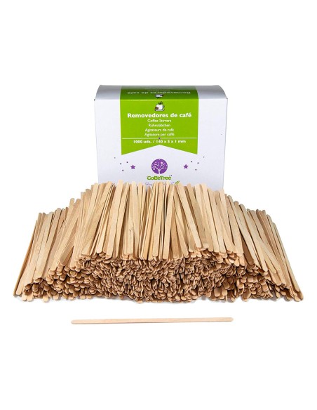 Paletina agitadora de madera 14 cm para el cafe con funda individual bolsa de 1000 unidades