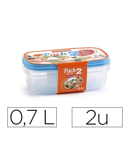 Fiambrera plasticforte transparente tapa color 07 litros pack 2 unidades
