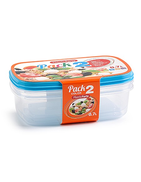 Fiambrera plasticforte transparente tapa color 07 litros pack 2 unidades