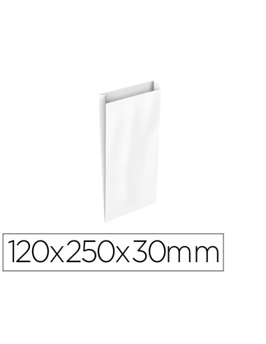Sobre papel basika celulosa blanco con fuelle xs 120x250x30 mm paquete de 25 unidades