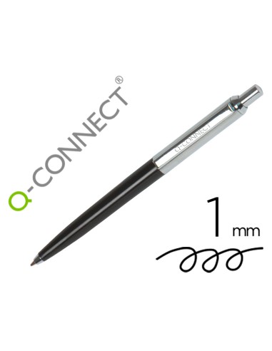 Boligrafo q connect premium metalico retractil con clip color negro punta 1 mm