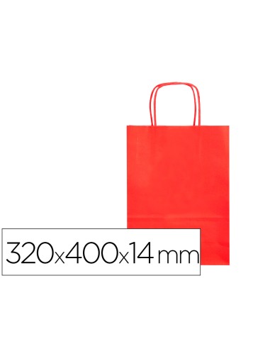 Bolsa papel q connect celulosa rojo l con asa retorcida 320x400x14 mm