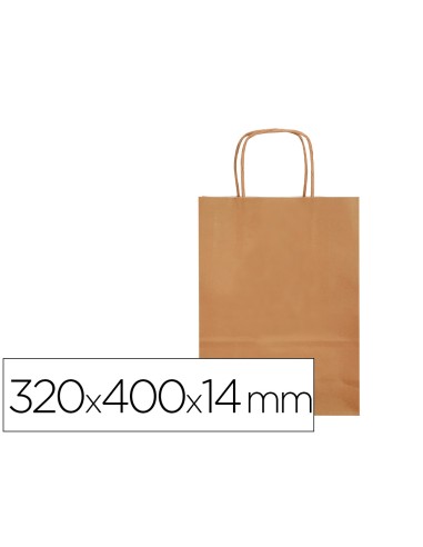 Bolsa papel q connect celulosa natural liso l con asa retorcida 320x400x14 mm