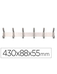 Perchero liderpapel pared metalico 6 colgadores color plata mate 430x88x55 mm