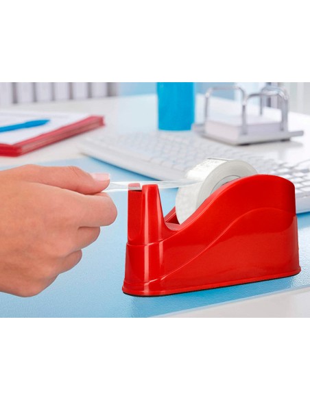 Portarrollo sobremesa q connect plastico para cintas de 66 mt color rojo 220x100x70 mm