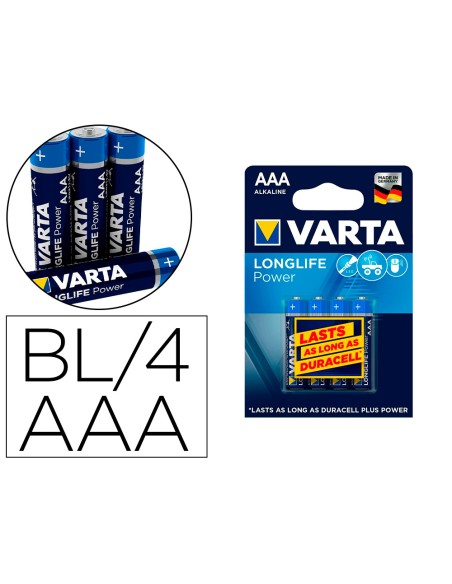 Pila varta alcalina longlife power aaa tipo lr 03 blister de 4 unidades