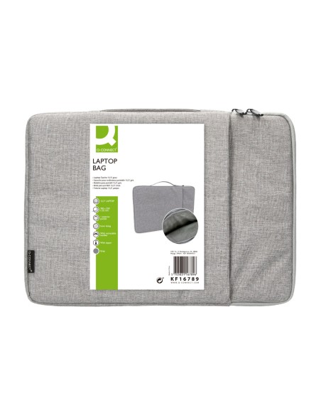 Funda para portatil q connect 133 con asa 1 bolsillo exterior con cremallera color gris 350x250x25 mm
