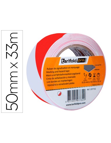 Cinta adhesiva tarifold seguridad para marcaje y senalizacion de suelo 33 mt x 50 mm color blanco rojo