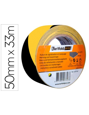 Cinta adhesiva tarifold seguridad para marcaje y senalizacion de suelo 33 mt x 50 mm color negro amarillo