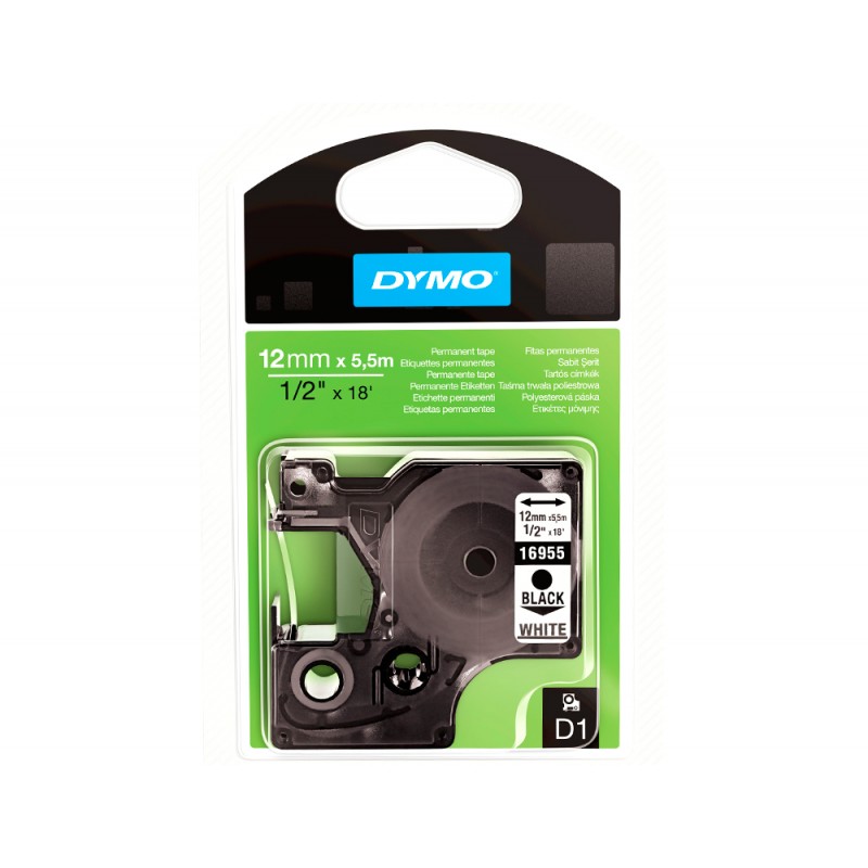 Cinta dymo negro blanco 12mm x 55 mt d1 polyester adhesivo permanente