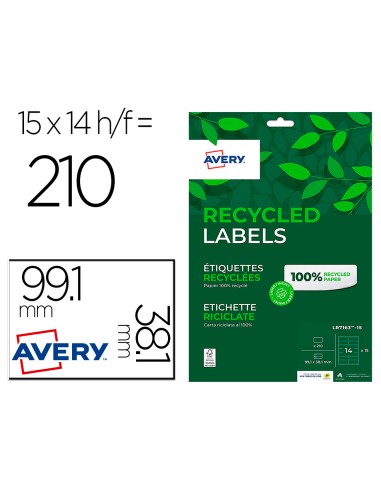 Etiqueta adhesiva avery blanca permanente reciclada 100 para impresora laser 991x381 mm caja de 210