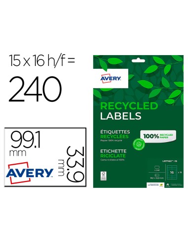 Etiqueta adhesiva avery blanca permanente reciclada 100 para impresora laser 991x339 mm caja de 240