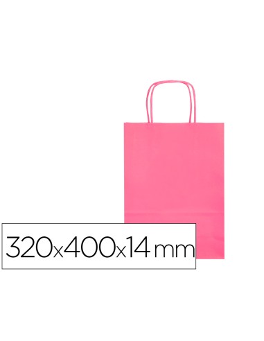 Bolsa papel q connect celulosa rosa l con asa retorcida 320x400x14 mm