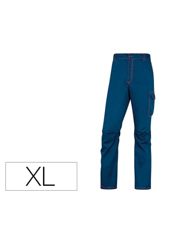 Pantalon de trabajo deltaplus cintura elastica 5 bolsillos color azul marino naranja talla xl