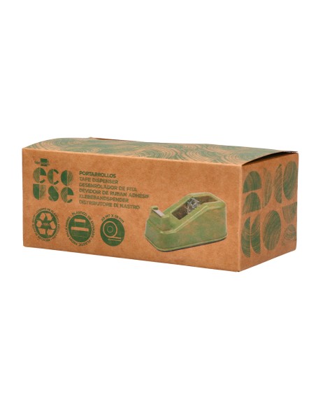 Portarrollo sobremesa liderpapel ecouse 100 plastico reciclado para cinta de 33 mt color verde