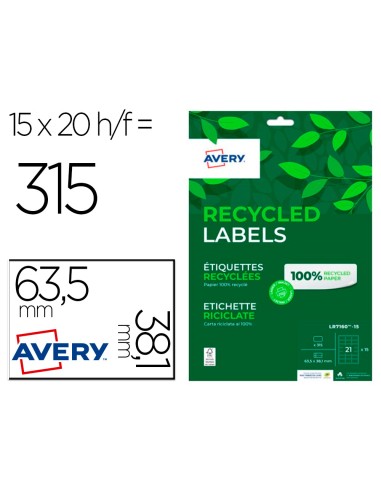 Etiqueta adhesiva avery blanca permanente reciclada 100 para impresora laser 635x381 mm caja de 315