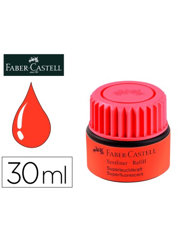 Tinta rotulador faber castell textliner fluorescente 1549 con sistema capilar color rojo frasco de 30 ml