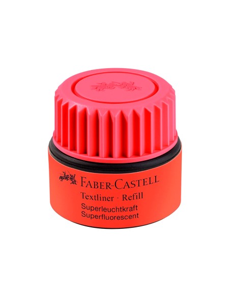 Tinta rotulador faber castell textliner fluorescente 1549 con sistema capilar color rojo frasco de 30 ml