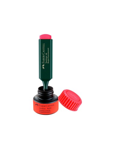 Tinta rotulador faber castell textliner fluorescente 1549 con sistema capilar color rojo frasco de 30 ml