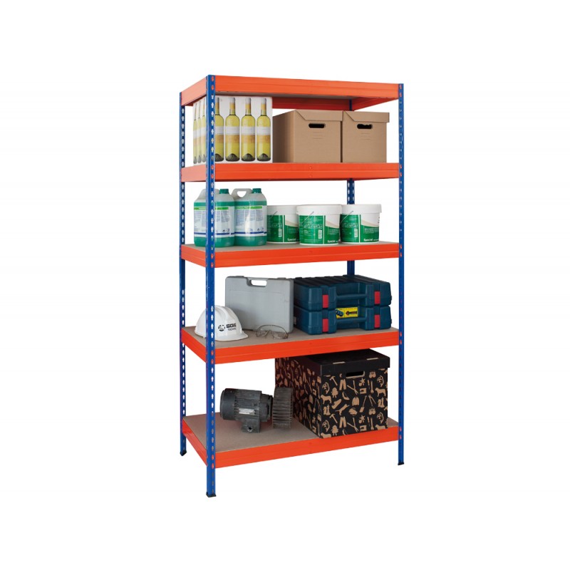 Estanteria metalica ar storage 180x90x45 cm 5 estantes 200kg por estante bandejas de maderasin tornillos azul naranja