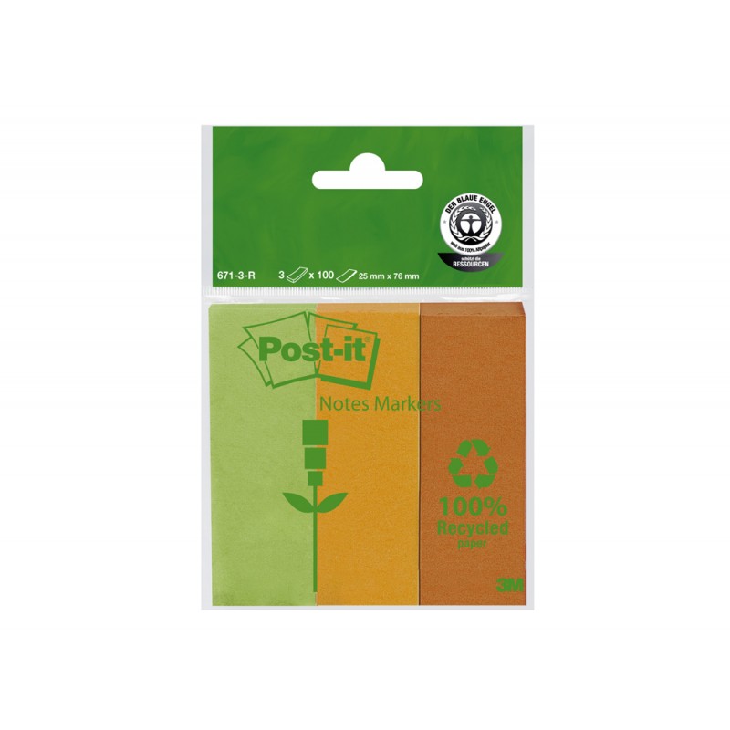 Bloc de notas adhesivas quita y pon recicladas post it 25x76mm verde naranja mandarina