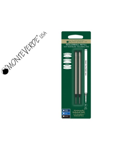 Recambio roller monteverde compatibles con los de montblanc blister 2 unidades color negro punta fina