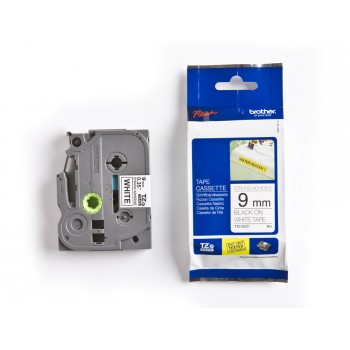 Cinta brother tze s221 blanco negro 9mm longitud 8 mt superadhesiva