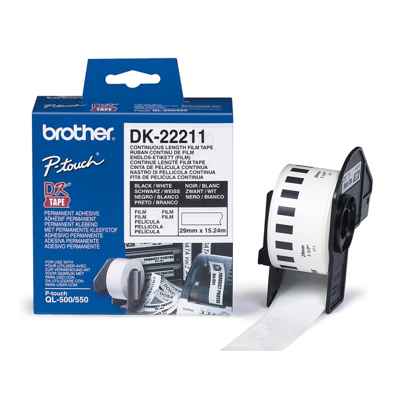 Etiqueta brother dk22211 cinta plastica continua adhesiva blanca 29mmx1524mts