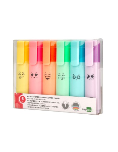 Rotulador liderpapel fluorescente pastel punta biselada estuche de 6 unidades colores surtidos
