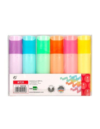 Rotulador liderpapel fluorescente pastel punta biselada estuche de 6 unidades colores surtidos