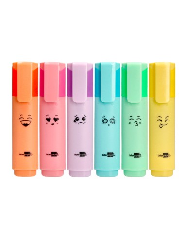 Rotulador liderpapel fluorescente pastel punta biselada estuche de 6 unidades colores surtidos