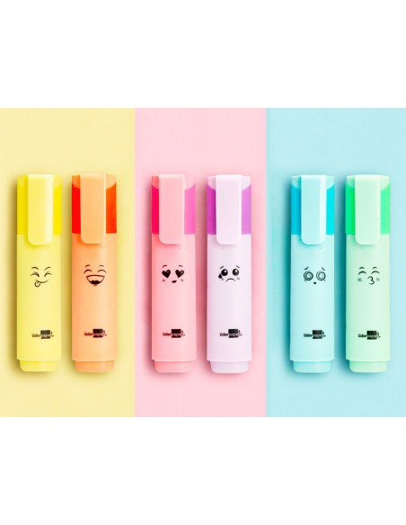 Rotulador liderpapel fluorescente pastel punta biselada estuche de 6 unidades colores surtidos