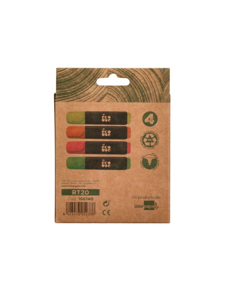 Rotulador liderpapel ecouse fluorescente fabricado con 68 plastico reciclado caja de 4 unidades colores surtidos