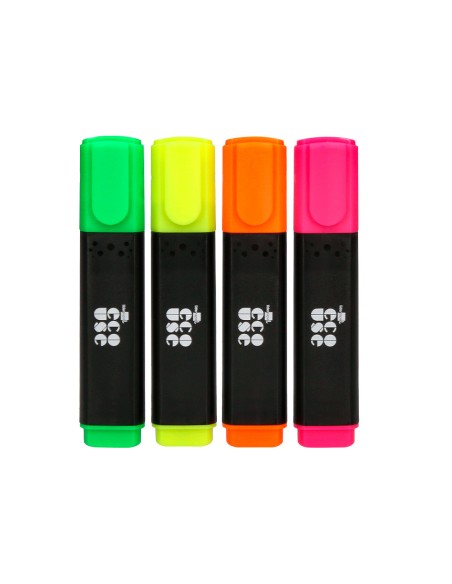 Rotulador liderpapel ecouse fluorescente fabricado con 68 plastico reciclado caja de 4 unidades colores surtidos