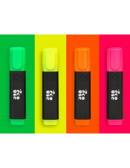 Rotulador liderpapel ecouse fluorescente fabricado con 68 plastico reciclado caja de 4 unidades colores surtidos