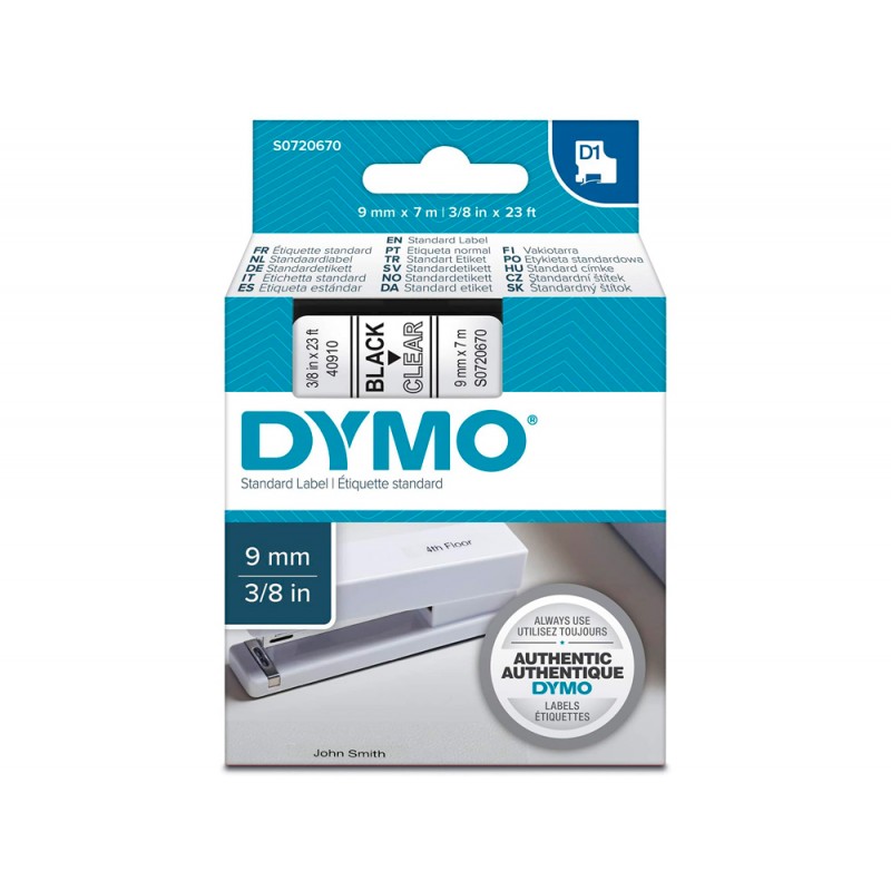 Cinta dymo negro transparente 9mm x 7mt d1