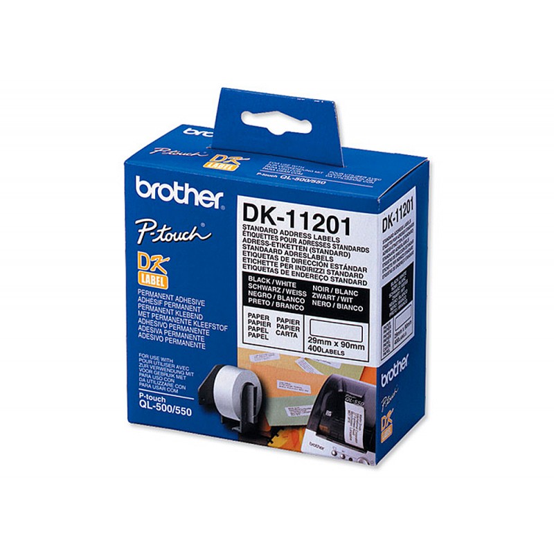 Etiqueta adhesiva brother dk11201 tamano 29x90 mm para impresoras de etiquetas ql 400 etiquetas 