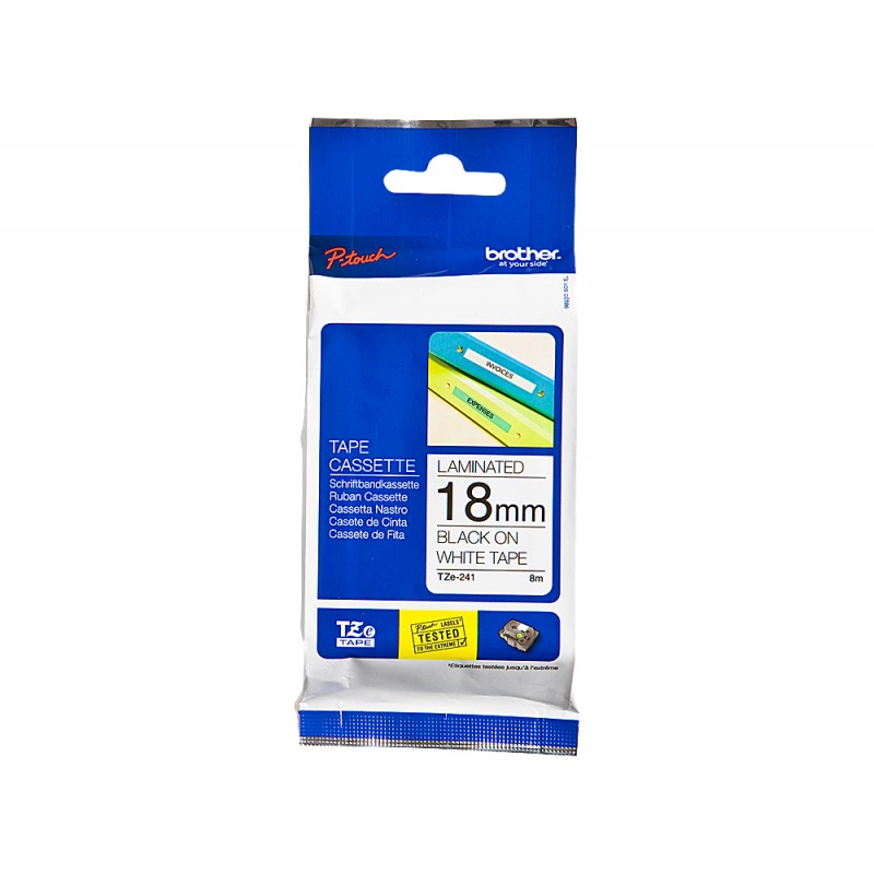 Cinta brother tze 241 blanco negro 18mm longitud 8 mt