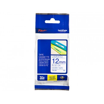 Cinta brother tze 233 blanco azul 12mm longitud 8 mt