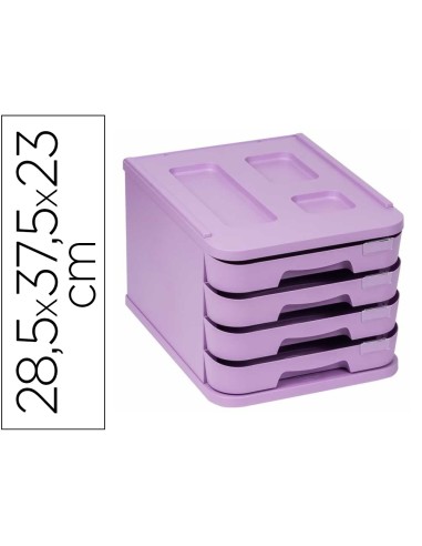 Fichero cajones de sobremesa faibo plastico 100 reciclable 4 cajones violeta pastel 285x375x23 cm
