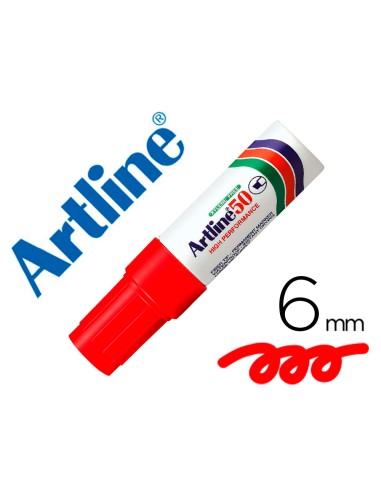Rotulador artline marcador permanente ek 50 rojo punta biselada 6 mm papel metal y cristal