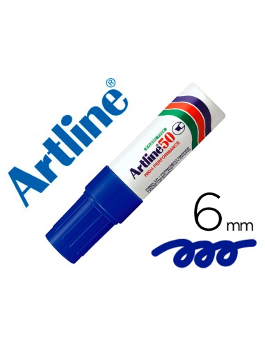 Rotulador artline marcador permanente ek 50 azul punta biselada 6 mm papel metal y cristal