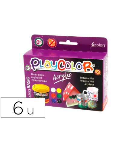 Pintura acrilica playcolor acrylic basic 40 ml caja de 6 unidades colores surtidos