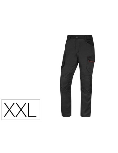 Pantalon de trabajo deltaplus con cintura elastica 7 bolsillos color gris rojo talla xxl
