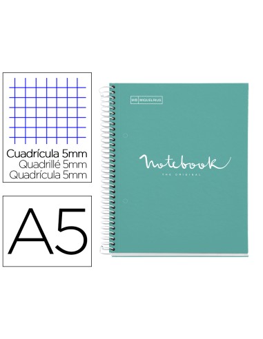 Cuaderno espiral miquelrius notebook 1 emotions tapa forrada din a5 microperforado 80 hojas 90g m2 cuadro 5 mm