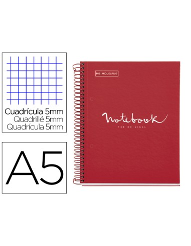 Cuaderno espiral miquelrius notebook 1 emotions tapa forrada din a5 microperforado 80 hojas 90g m2 cuadro 5 mm